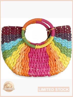 Woven Straw Tote Handbag Large Rattan Summer Beach Purse Handbag Shoulder